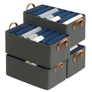 Foldable Wardrobe Storage Boxes (4 Pcs) – Strong Fabric Organizers for Clothes, Jeans & Sweaters