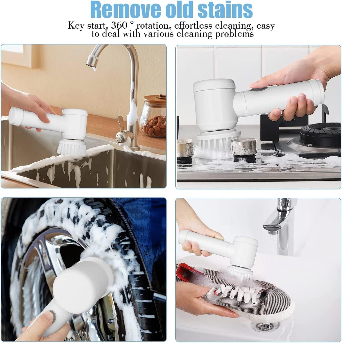 5 in 1 Handheld Kitchen Cleaning Brush & Electric Scrubber with Rechargeable Battery